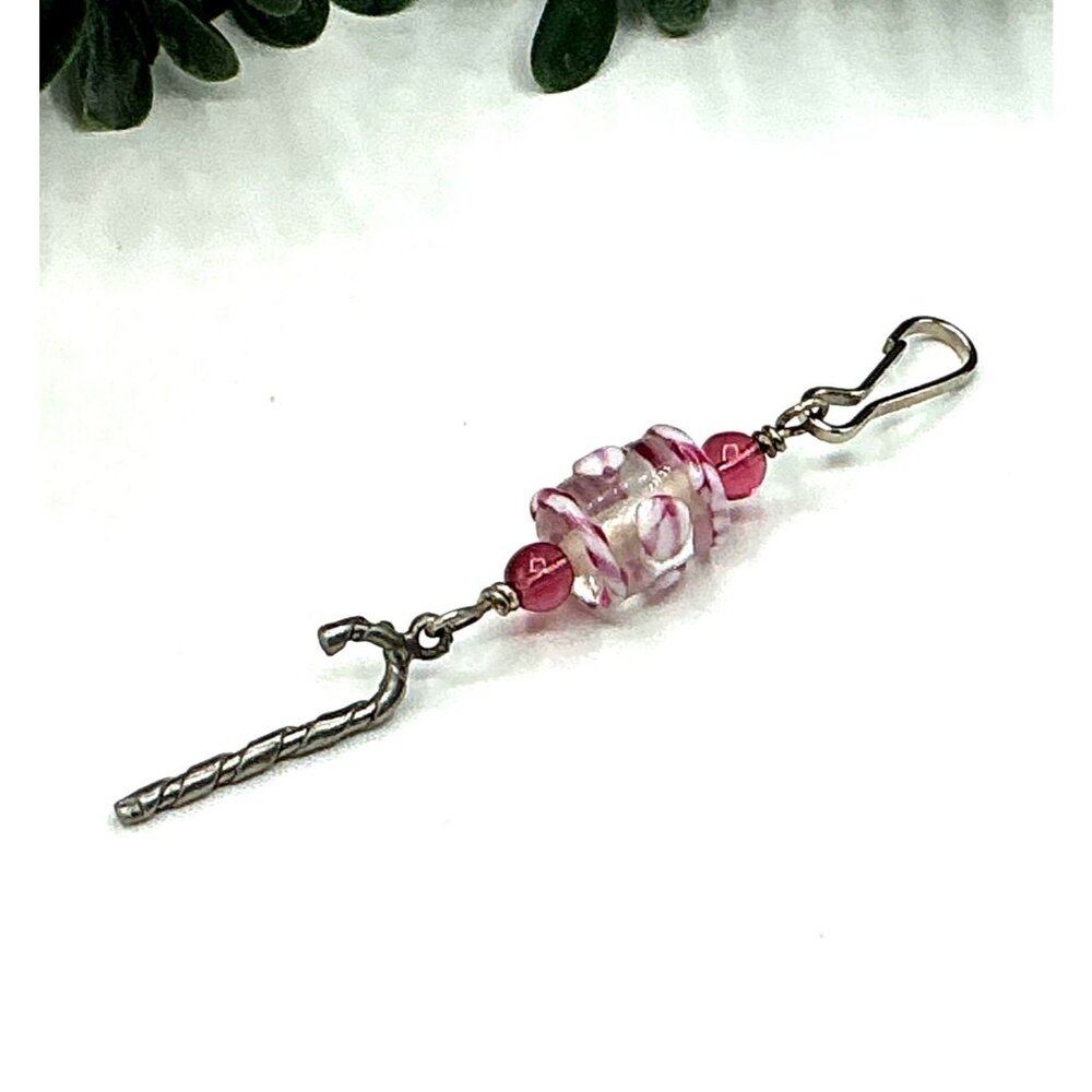 Handcrafted Glass and Metal Pink Beaded Hook Keychain Accessory